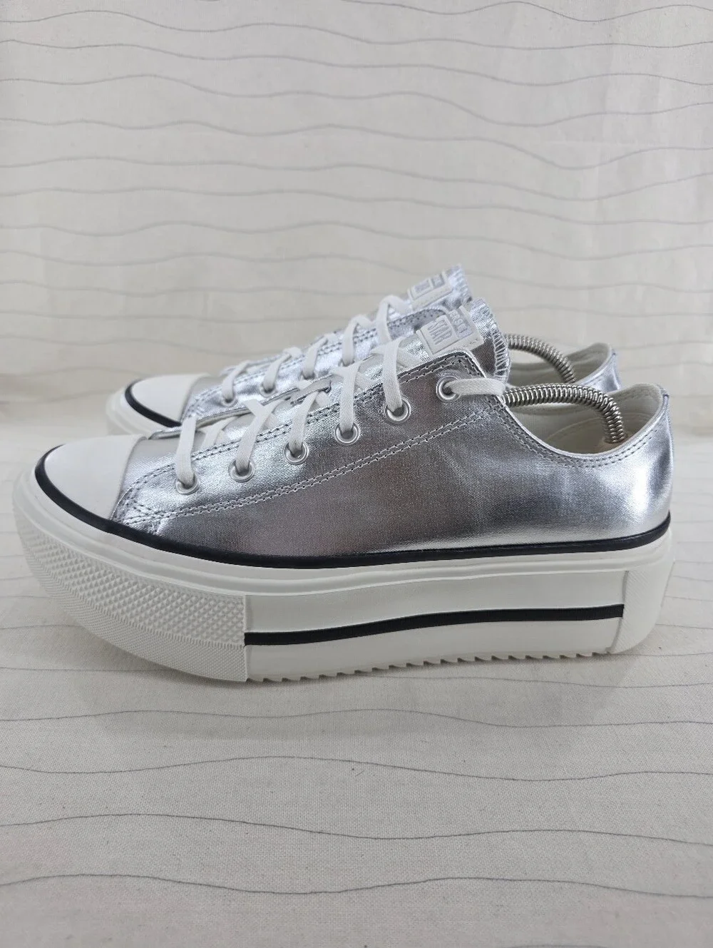 Converse Womens All Star Lift Double Stack Silver Metallic Platform Shoes Sz 12